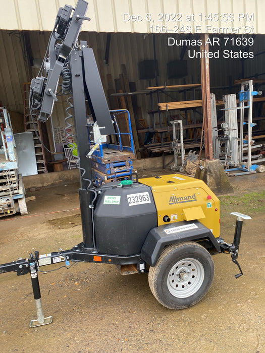 2022 Allmand NLV3GR (4) LED Light Fixture 350W, 23' Vertical Mast, 3kW Prime, Towable, Deep Sea L401, Leveling Jacks, Yanmar T4F 5.8hp