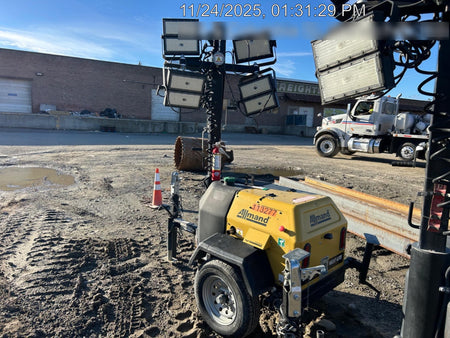 2020 Allmand NLV3GR (4) LED Light Fixture 350W, 23' Vertical Mast, 3kW Prime, Towable, Deep Sea L401, Leveling Jacks, Yanmar T4F 5.8hp