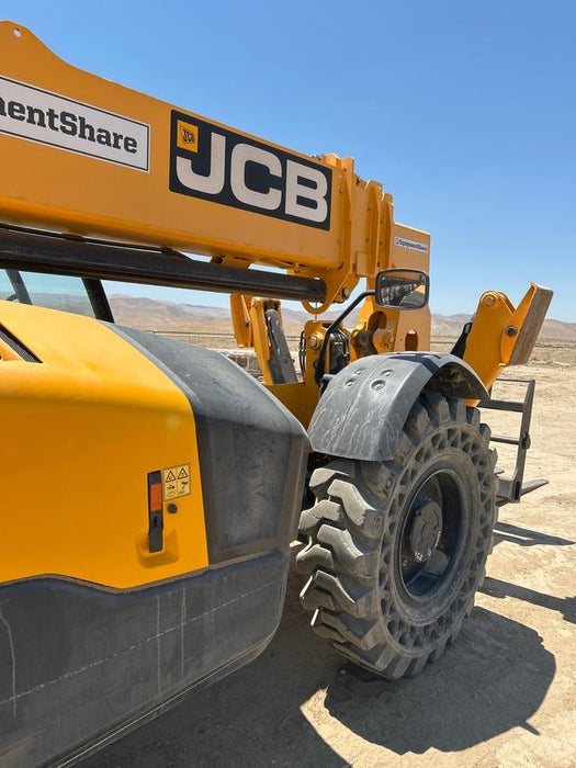 2019 JCB 510-56 74 HP w/Open ROPS, Beacon, Aux Hydraulics, Worklights, Solid Tires w/60" Carriage/Forks