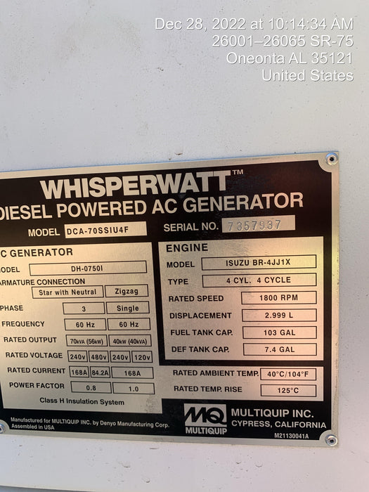 2022 MULTIQUIP DCA70