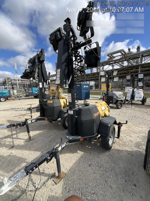 Allmand NLV3GR (4) LED Light Fixture 350W, 23' Vertical Mast, 3kW Prime, Towable, Deep Sea L401, Leveling Jacks, Yanmar T4F 5.8hp