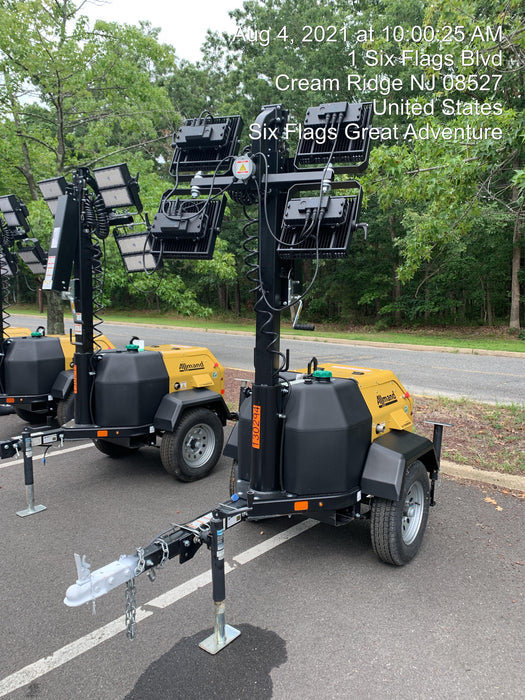 2021 Allmand NLV3GR (4) LED Light Fixture 350W, 23' Vertical Mast, 3kW Prime, Towable, Deep Sea L401, Leveling Jacks, Yanmar T4F 5.8hp