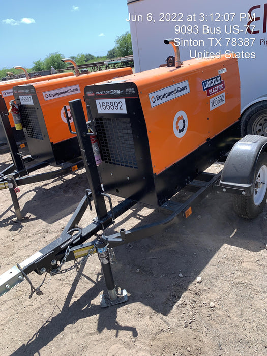 2021 Lincoln Electric Vantage 322 Vantage 322 Ready Pak 3 w/ Decals, ORANGE (includes trailer, cable rack, fender light kit) NO Telematics