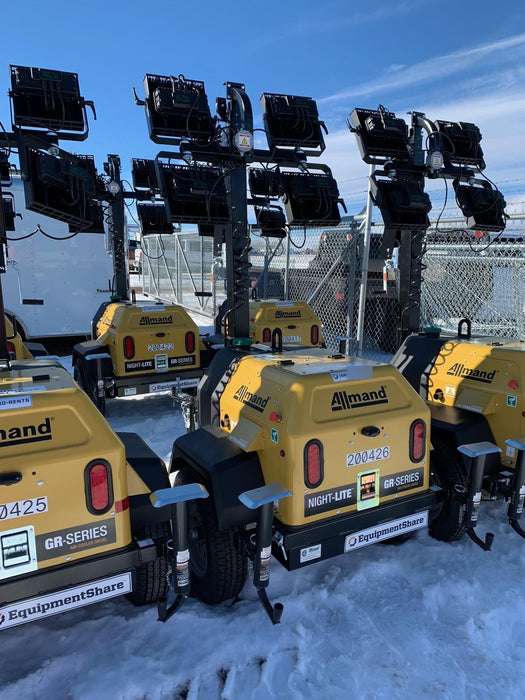 2022 Allmand NLV3GR (4) LED Light Fixture 350W, 23' Vertical Mast, 3kW Prime, Towable, Deep Sea L401, Leveling Jacks, Yanmar T4F 5.8hp