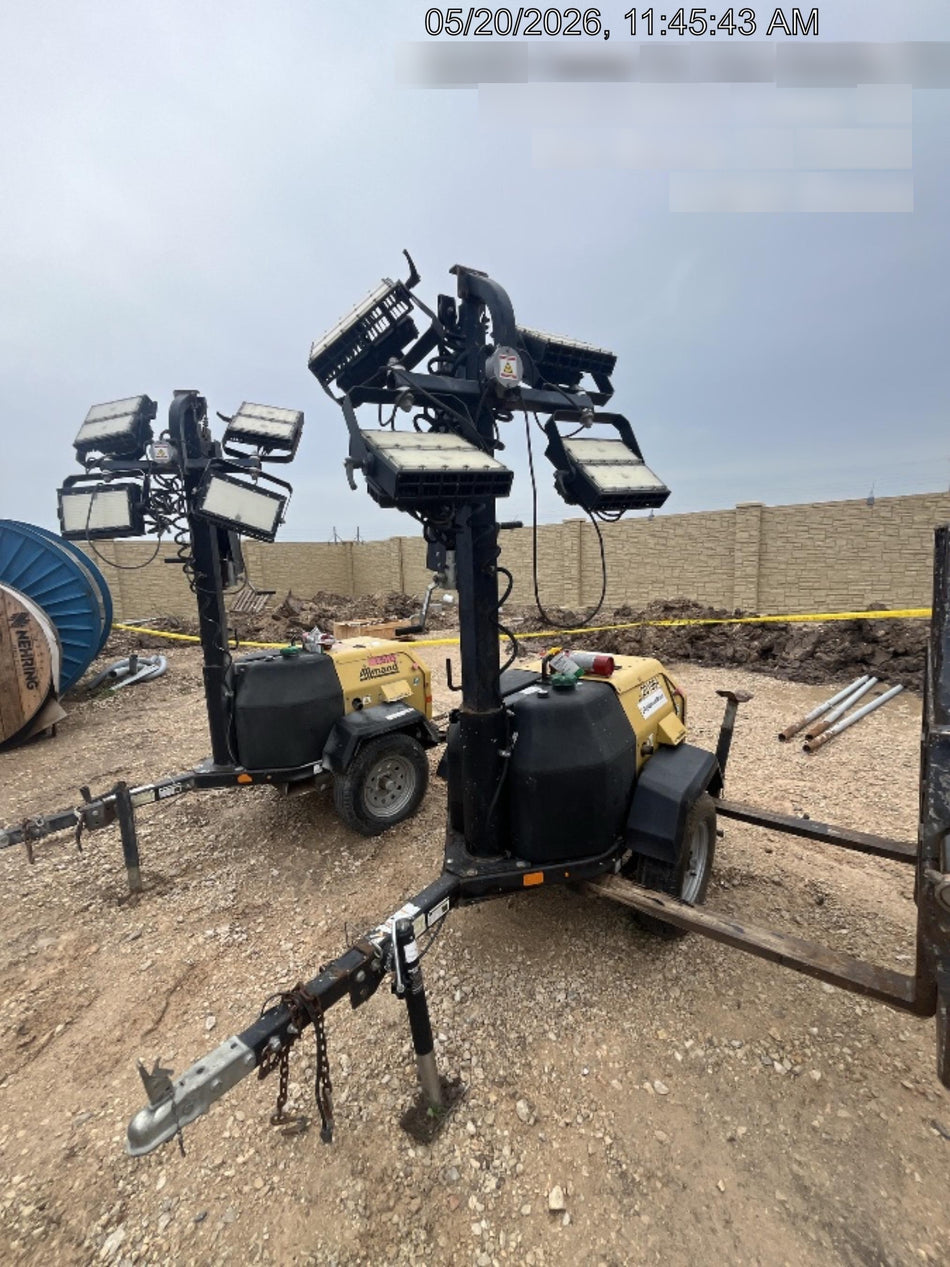 2022 Allmand NLV3GR (4) LED Light Fixture 350W, 23' Vertical Mast, 3kW Prime, Towable, Deep Sea L401, Leveling Jacks, Yanmar T4F 5.8hp