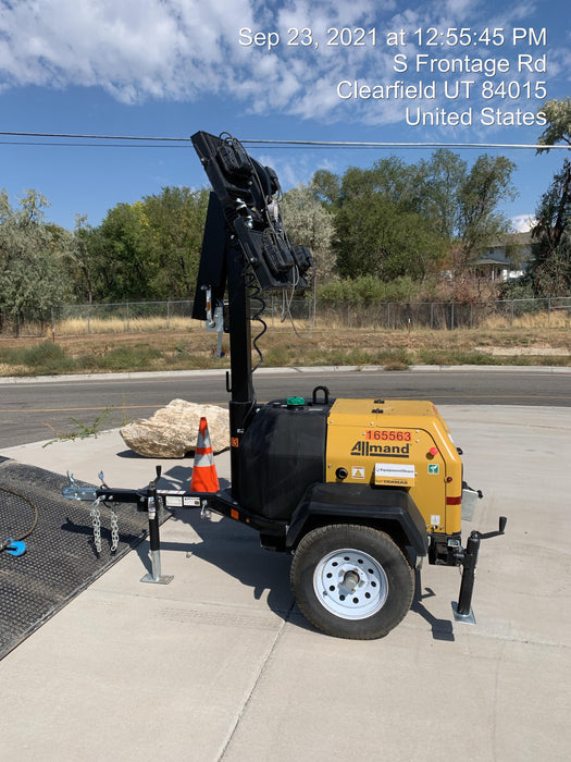 2021 Allmand NLV3GR (4) LED Light Fixture 350W, 23' Vertical Mast, 3kW Prime, Towable, Deep Sea L401, Leveling Jacks, Yanmar T4F 5.8hp