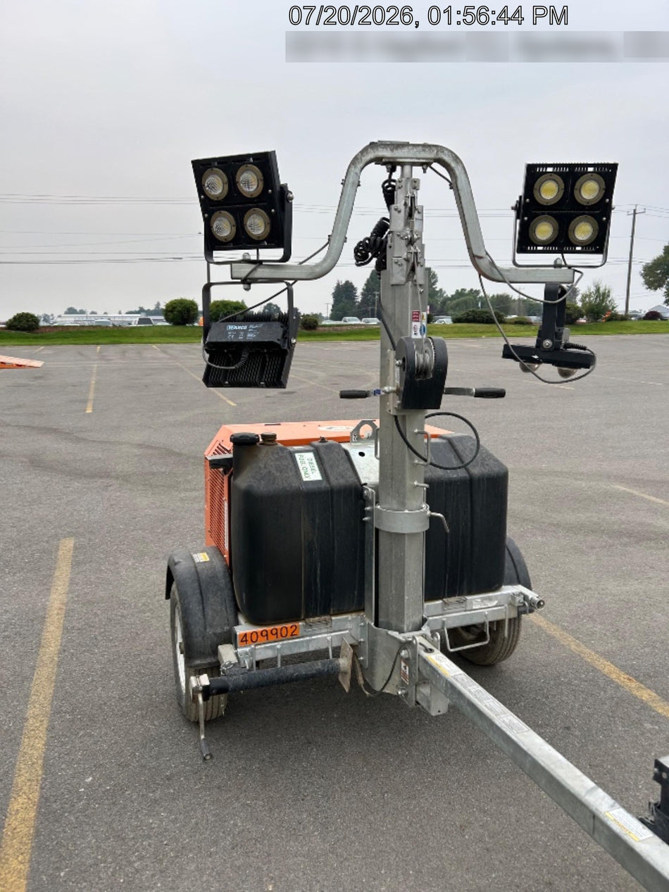 2021 Allmand NLV3GR (4) LED Light Fixture 350W, 23' Vertical Mast, 3kW Prime, Towable, Deep Sea L401, Leveling Jacks, Yanmar T4F 5.8hp