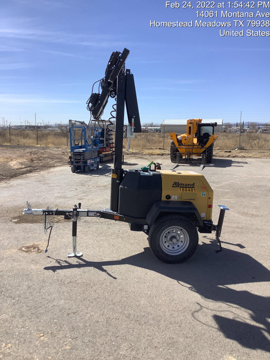 Allmand NLV3GR (4) LED Light Fixture 350W, 23' Vertical Mast, 3kW Prime, Towable, Deep Sea L401, Leveling Jacks, Yanmar T4F 5.8hp