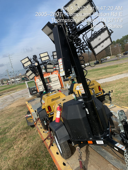 2021 Allmand NLV3GR (4) LED Light Fixture 350W, 23' Vertical Mast, 3kW Prime, Towable, Deep Sea L401, Leveling Jacks, Yanmar T4F 5.8hp