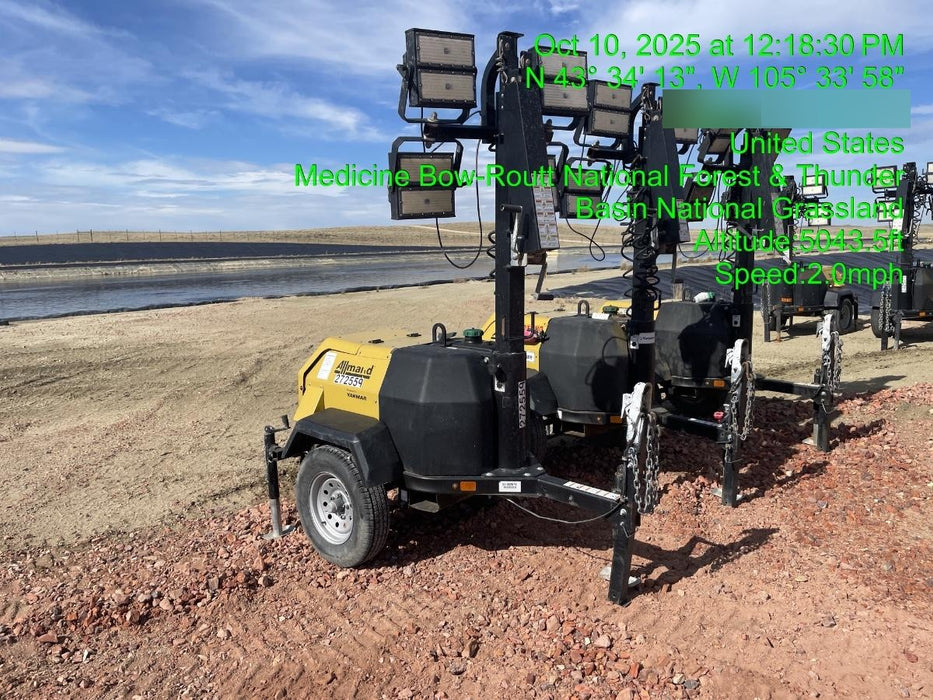 2022 Allmand NLV3GR (4) LED Light Fixture 350W, 23' Vertical Mast, 3kW Prime, Towable, ES Decals, T3