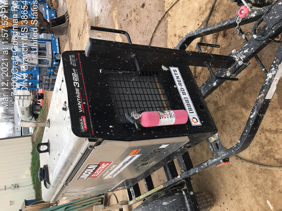 2019 Lincoln Electric Vantage 322 Ready-Pak 3, Two Wheel Trailer, Fender and Light Kit, Cable Rack