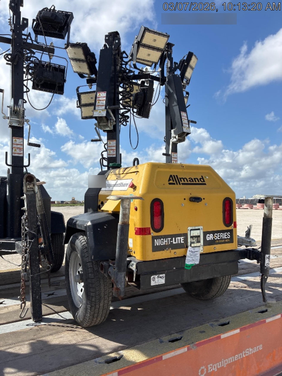 2022 Allmand NLV3GR (4) LED Light Fixture 350W, 23' Vertical Mast, 3kW Prime, Towable, Deep Sea L401, Leveling Jacks, Yanmar T4F 5.8hp