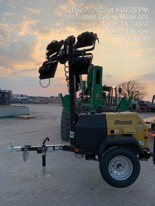 2022 Allmand NLV3GR (4) LED Light Fixture 350W, 23' Vertical Mast, 3kW Prime, Towable, ES Decals, T3