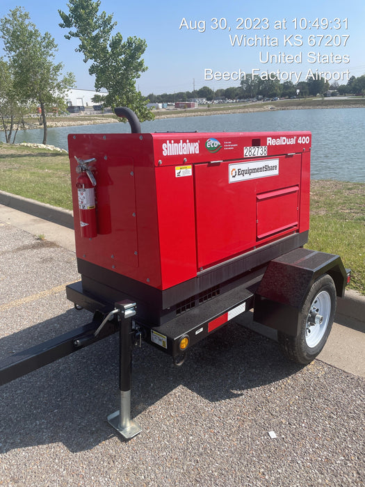 2022 Shindaiwa DGW400MDL Kubota D902 Engine, 23 HP, Dual Op Welder, Wire, Arc, Droop Stick, Tig, and CC Stick Functionality, Simulphase, 3 Phase and 1 Phase Gen Output, Single Axle NB Trlr, Slr Trckl Chrg 12V 12W, Fire Ext