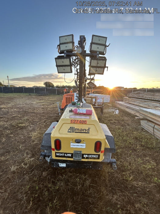 2021 Allmand NLV3GR (4) LED Light Fixture 350W, 23' Vertical Mast, 3kW Prime, Towable, Deep Sea L401, Leveling Jacks, Yanmar T4F 5.8hp