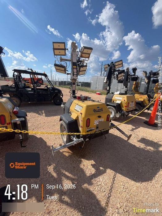 2022 Allmand NLV3GR (4) LED Light Fixture 350W, 23' Vertical Mast, 3kW Prime, Towable, Deep Sea L401, Leveling Jacks, Yanmar T4F 5.8hp