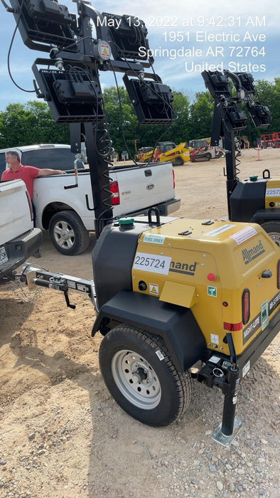 2022 Allmand NLV3GR (4) LED Light Fixture 350W, 23' Vertical Mast, 3kW Prime, Towable, Deep Sea L401, Leveling Jacks, Yanmar T4F 5.8hp