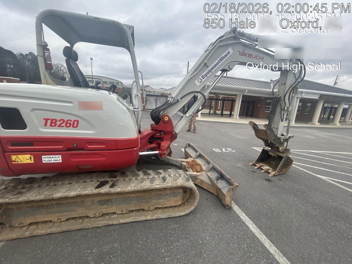 2019 Takeuchi TB260 Canopy, Standard Blade, Auxiliary hydraulics Manual QC, Hydraulic thumb, 12" ,18", 24" Bucket