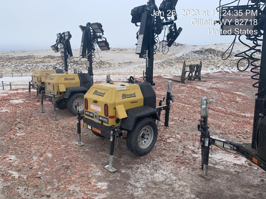 2022 Allmand NLV3GR (4) LED Light Fixture 350W, 23' Vertical Mast, 3kW Prime, Towable, ES Decals, T3