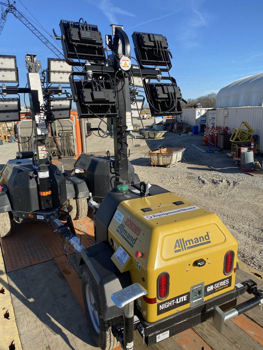 2022 Allmand NLV3GR (4) LED Light Fixture 350W, 23' Vertical Mast, 3kW Prime, Towable, Deep Sea L401, Leveling Jacks, Yanmar T4F 5.8hp