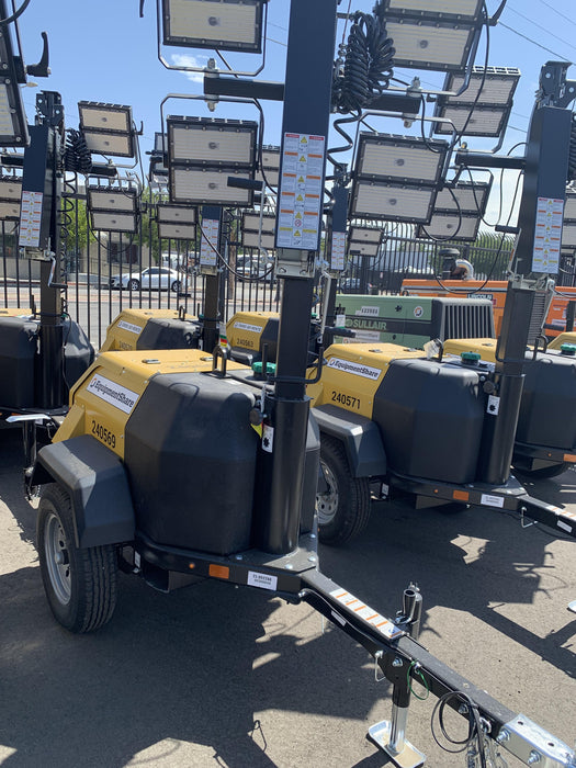 2022 Allmand NLV3GR (4) LED Light Fixture 350W, 23' Vertical Mast, 3kW Prime, Towable, Deep Sea L401, Leveling Jacks, Yanmar T4F 5.8hp