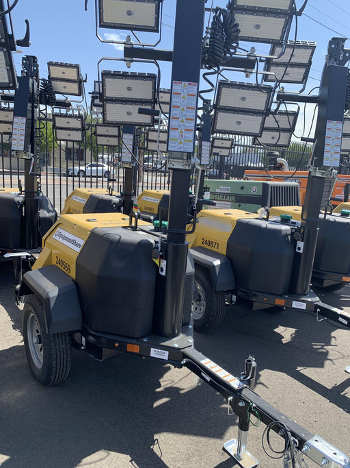 2022 Allmand NLV3GR (4) LED Light Fixture 350W, 23' Vertical Mast, 3kW Prime, Towable, Deep Sea L401, Leveling Jacks, Yanmar T4F 5.8hp