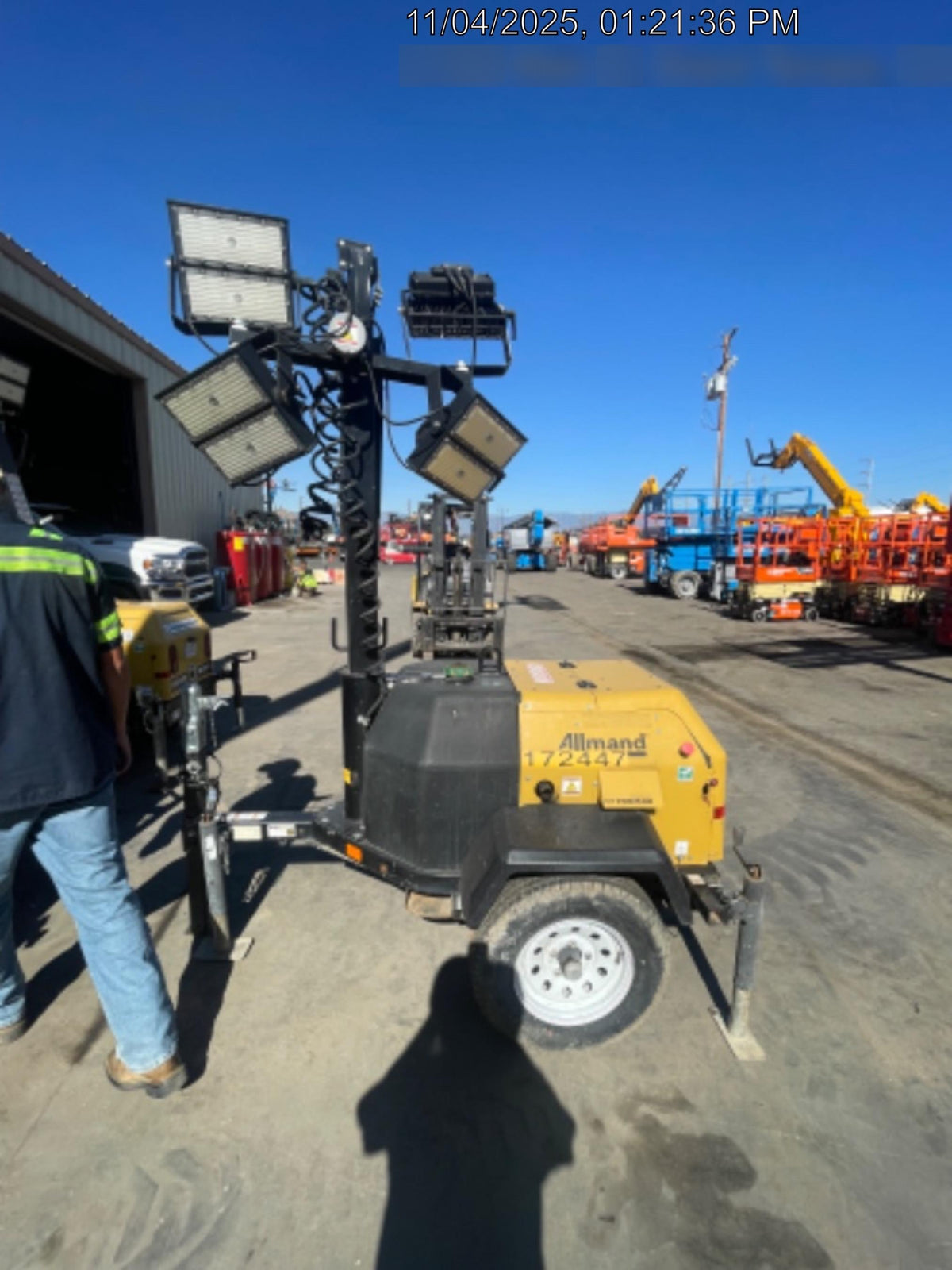 2021 Allmand NLV3GR (4) LED Light Fixture 350W, 23' Vertical Mast, 3kW Prime, Towable, Deep Sea L401, Leveling Jacks, Yanmar T4F 5.8hp