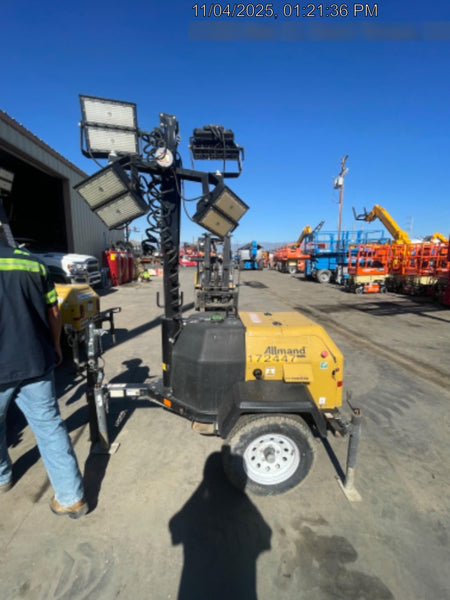 2021 Allmand NLV3GR (4) LED Light Fixture 350W, 23' Vertical Mast, 3kW Prime, Towable, Deep Sea L401, Leveling Jacks, Yanmar T4F 5.8hp