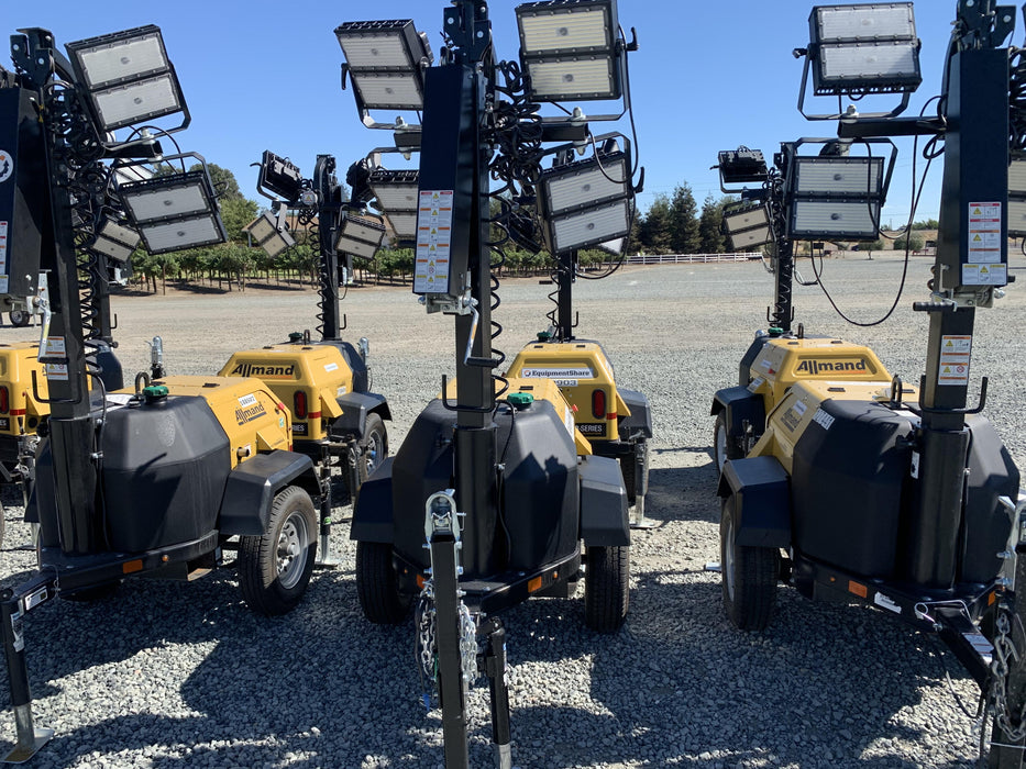 2022 Allmand NLV3GR (4) LED Light Fixture 350W, 23' Vertical Mast, 3kW Prime, Towable, Deep Sea L401, Leveling Jacks, Yanmar T4F 5.8hp