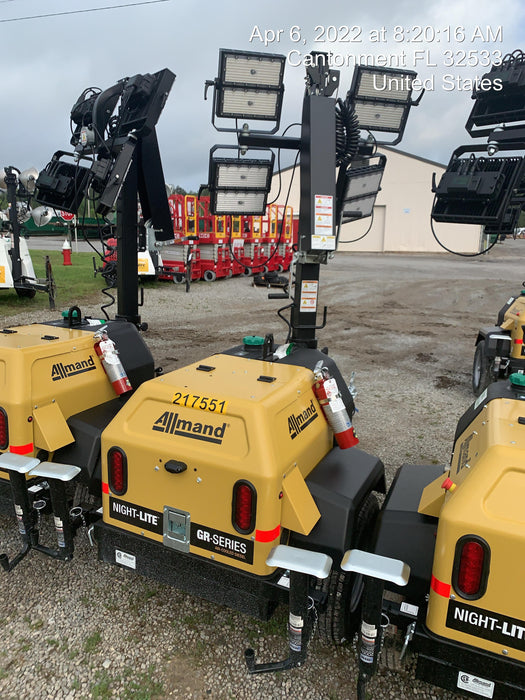 2022 Allmand NLV3GR (4) LED Light Fixture 350W, 23' Vertical Mast, 3kW Prime, Towable, Deep Sea L401, Leveling Jacks, Yanmar T4F 5.8hp