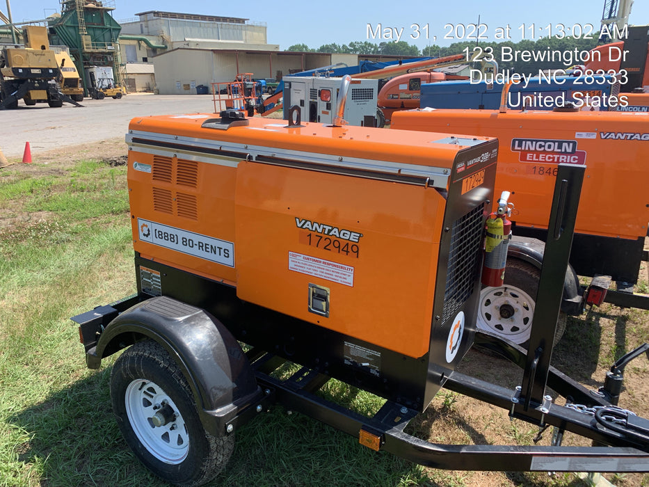 2021 Lincoln Electric Vantage 322 Vantage 322 Ready Pak 3 w/ Decals, ORANGE (includes trailer, cable rack, fender light kit) NO Telematics