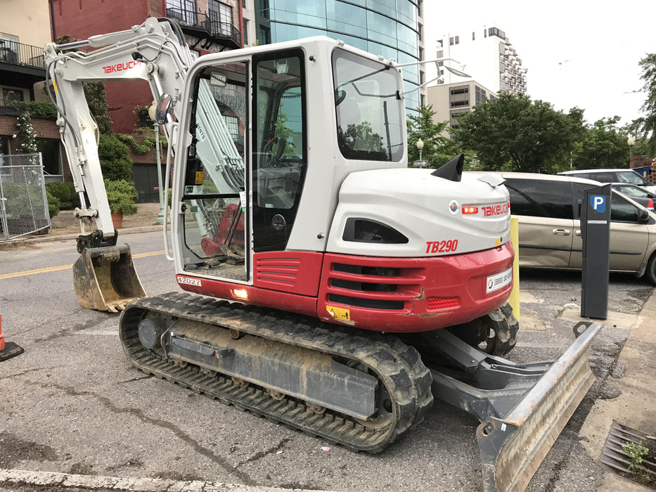 2019 Takeuchi TB290 Cab/Heat/AC Rubber tracks, Dozer blade, Travel alarm, Auxiliary hydraulics Manual QC, Hydraulic thumb, 18", 24", and 36" Buckets