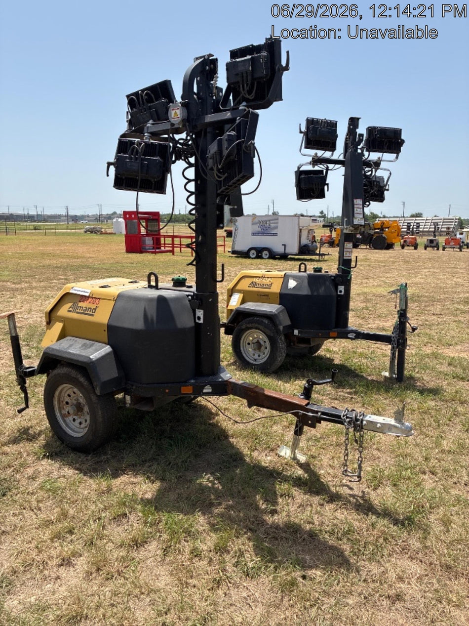 2022 Allmand NLV3GR (4) LED Light Fixture 350W, 23' Vertical Mast, 3kW Prime, Towable, Deep Sea L401, Leveling Jacks, Yanmar T4F 5.8hp