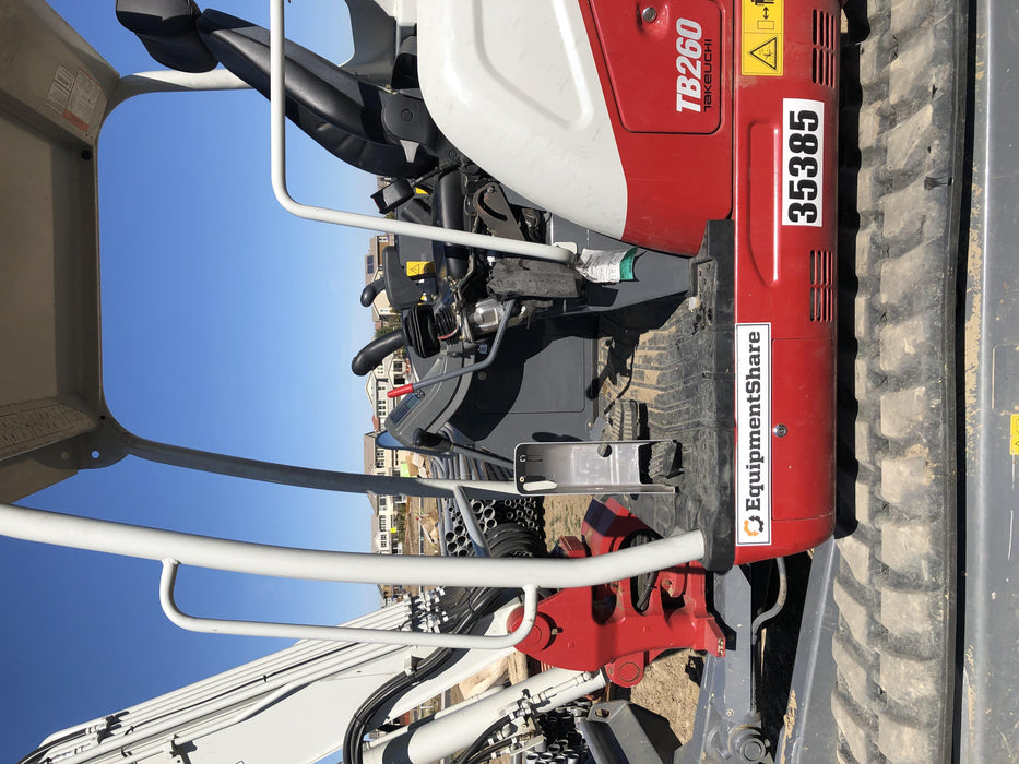 2019 Takeuchi TB260 Canopy, Standard Blade, Auxiliary hydraulics Manual QC, Hydraulic thumb, 12" ,18", 24" Bucket