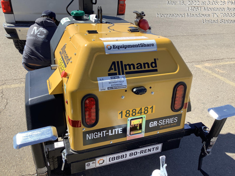 Allmand NLV3GR (4) LED Light Fixture 350W, 23' Vertical Mast, 3kW Prime, Towable, Deep Sea L401, Leveling Jacks, Yanmar T4F 5.8hp