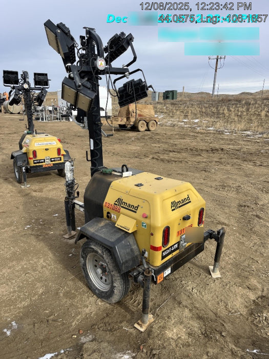 2021 Allmand NLV3GR (4) LED Light Fixture 350W, 23' Vertical Mast, 3kW Prime, Towable, Deep Sea L401, Leveling Jacks, Yanmar T4F 5.8hp