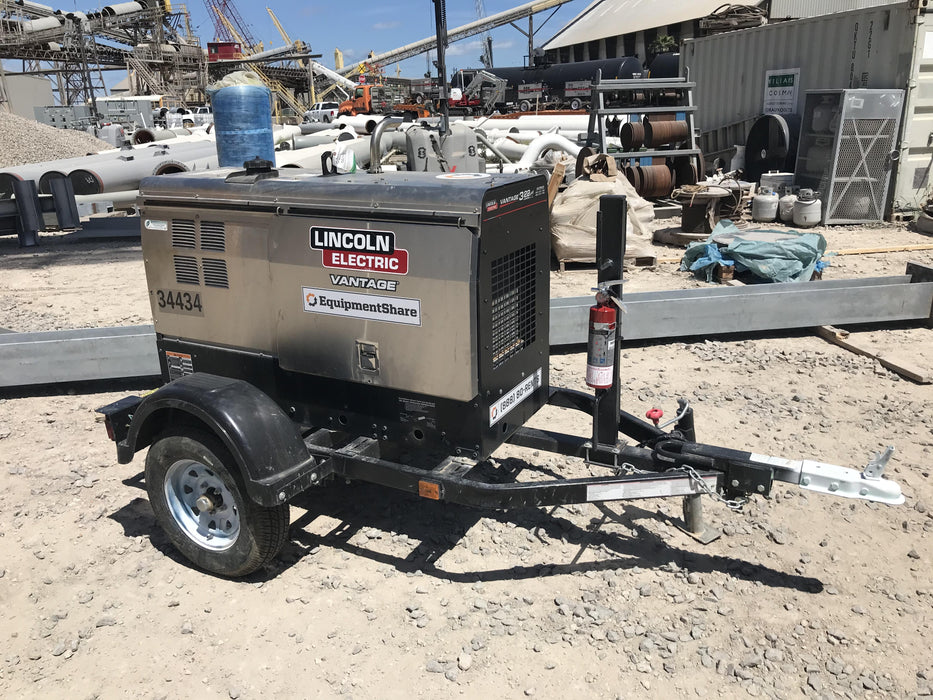 2019 Lincoln Electric Vantage 322 Welder Ready-Pak 3, Two wheel trailer, Fender and Light kit, Cable Rack