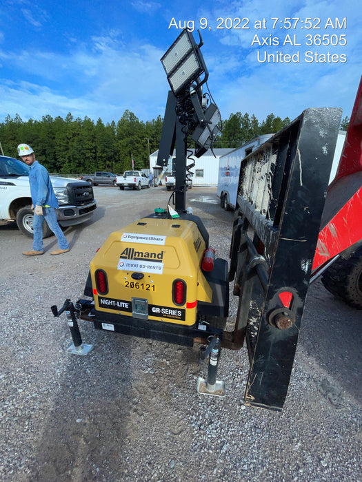 2022 Allmand NLV3GR (4) LED Light Fixture 350W, 23' Vertical Mast, 3kW Prime, Towable, Deep Sea L401, Leveling Jacks, Yanmar T4F 5.8hp