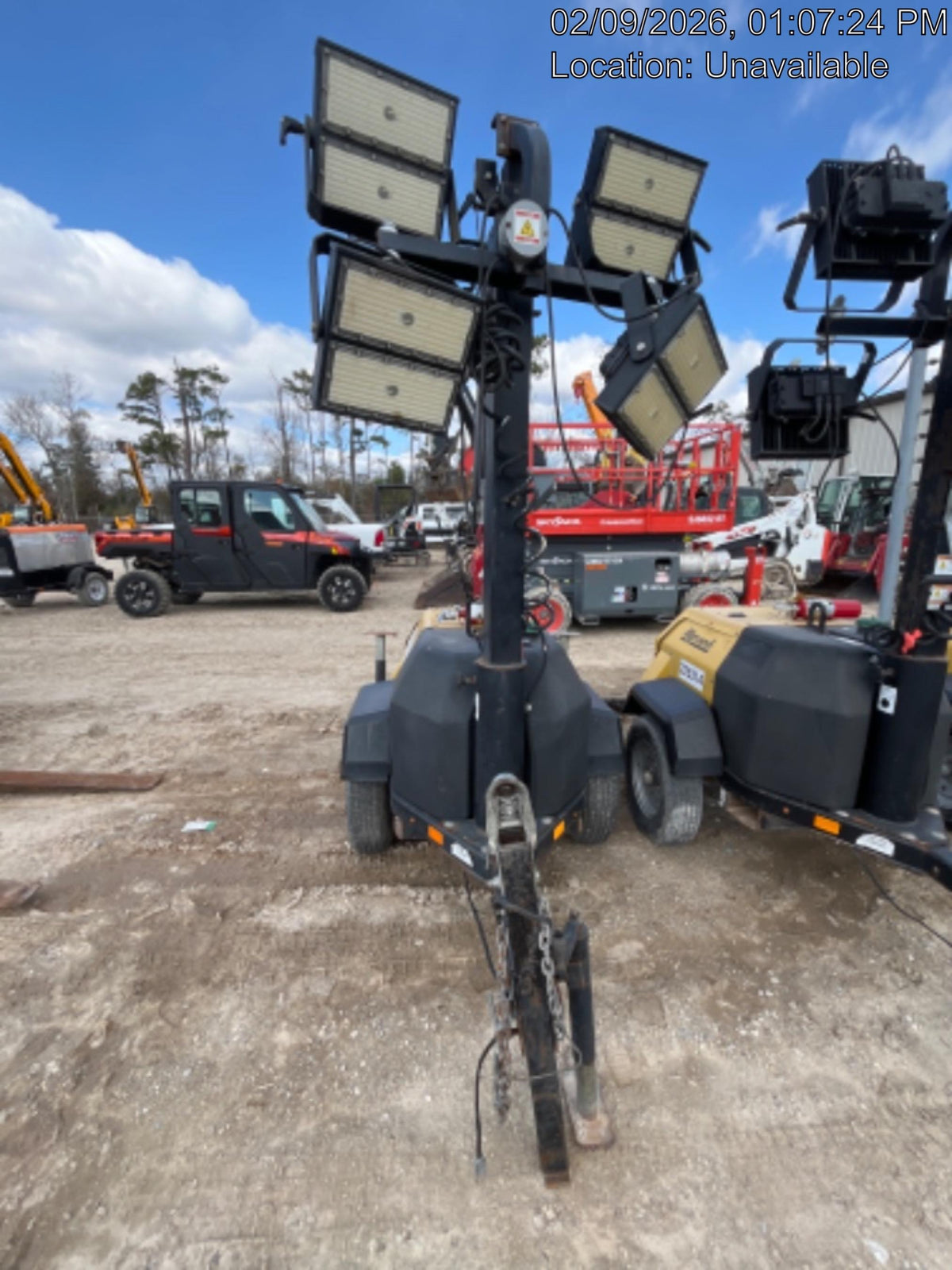 2022 Allmand NLV3GR (4) LED Light Fixture 350W, 23' Vertical Mast, 3kW Prime, Towable, Deep Sea L401, Leveling Jacks, Yanmar T4F 5.8hp