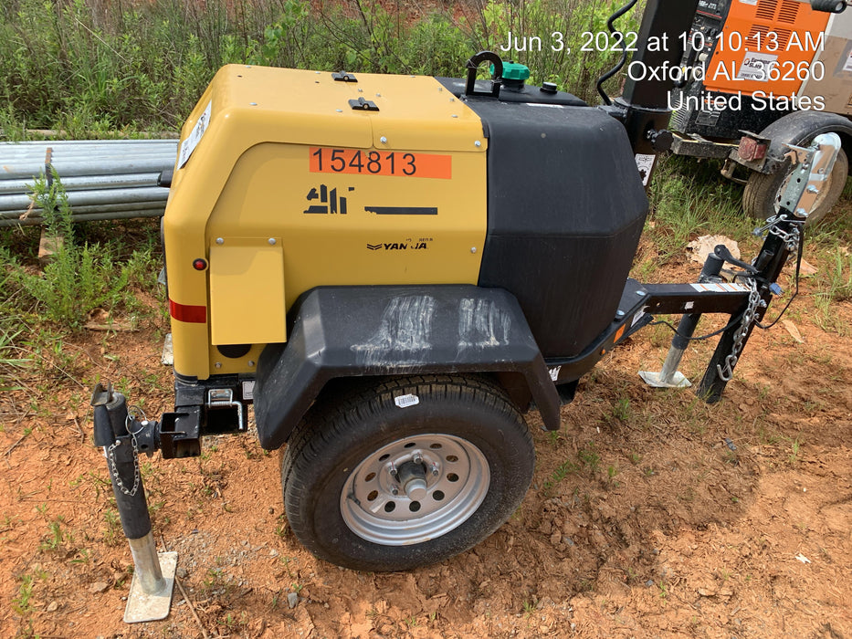 2022 Allmand NLV3GR (4) LED Light Fixture 350W, 23' Vertical Mast, 3kW Prime, Towable, Deep Sea L401, Leveling Jacks, Yanmar T4F 5.8hp