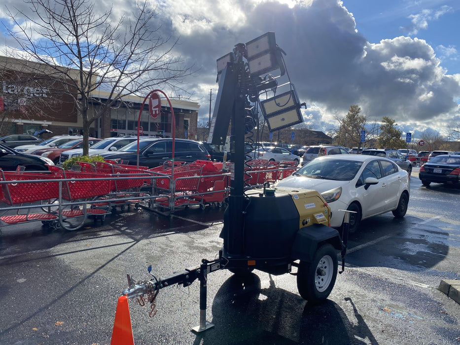 Allmand NLV3GR (4) LED Light Fixture 350W, 23' Vertical Mast, 3kW Prime, Towable, Deep Sea L401, Leveling Jacks, Yanmar T4F 5.8hp