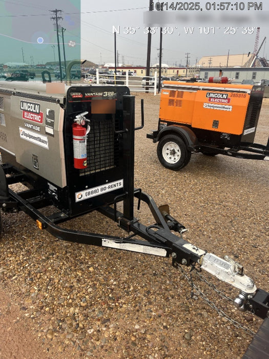 2019 Lincoln Electric Vantage 322 Welder Ready-Pak 3, Two wheel trailer, Fender and Light kit, Cable Rack