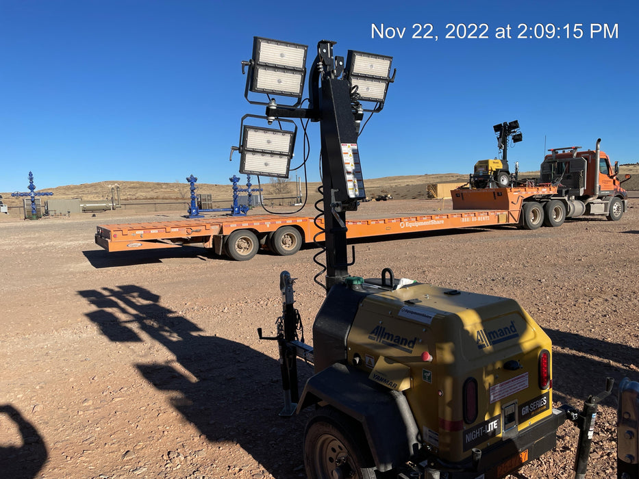 2022 Allmand NLV3GR (4) LED Light Fixture 350W, 23' Vertical Mast, 3kW Prime, Towable, ES Decals, T3