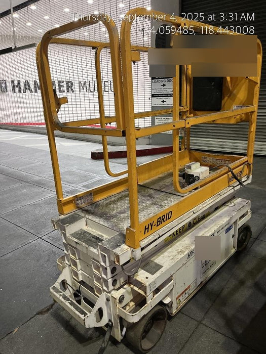 Custom Equipment HB-1430 <ul>
 <li>Hy-Brid Scissor Lift</li>
  <li>Platform capacity up to 670 lbs.</li>
  <li>Working height up to 20 ft</li>
  <li>Weighs under 1,700 lbs.</li>
  <li>Non-marking wheels </li>
</ul>