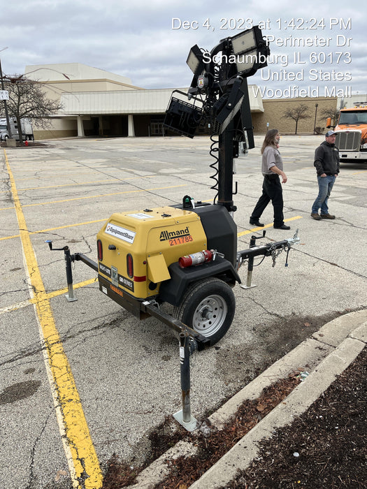 2022 Allmand NLV3GR (4) LED Light Fixture 350W, 23' Vertical Mast, 3kW Prime, Towable, Deep Sea L401, Leveling Jacks, Yanmar T4F 5.8hp