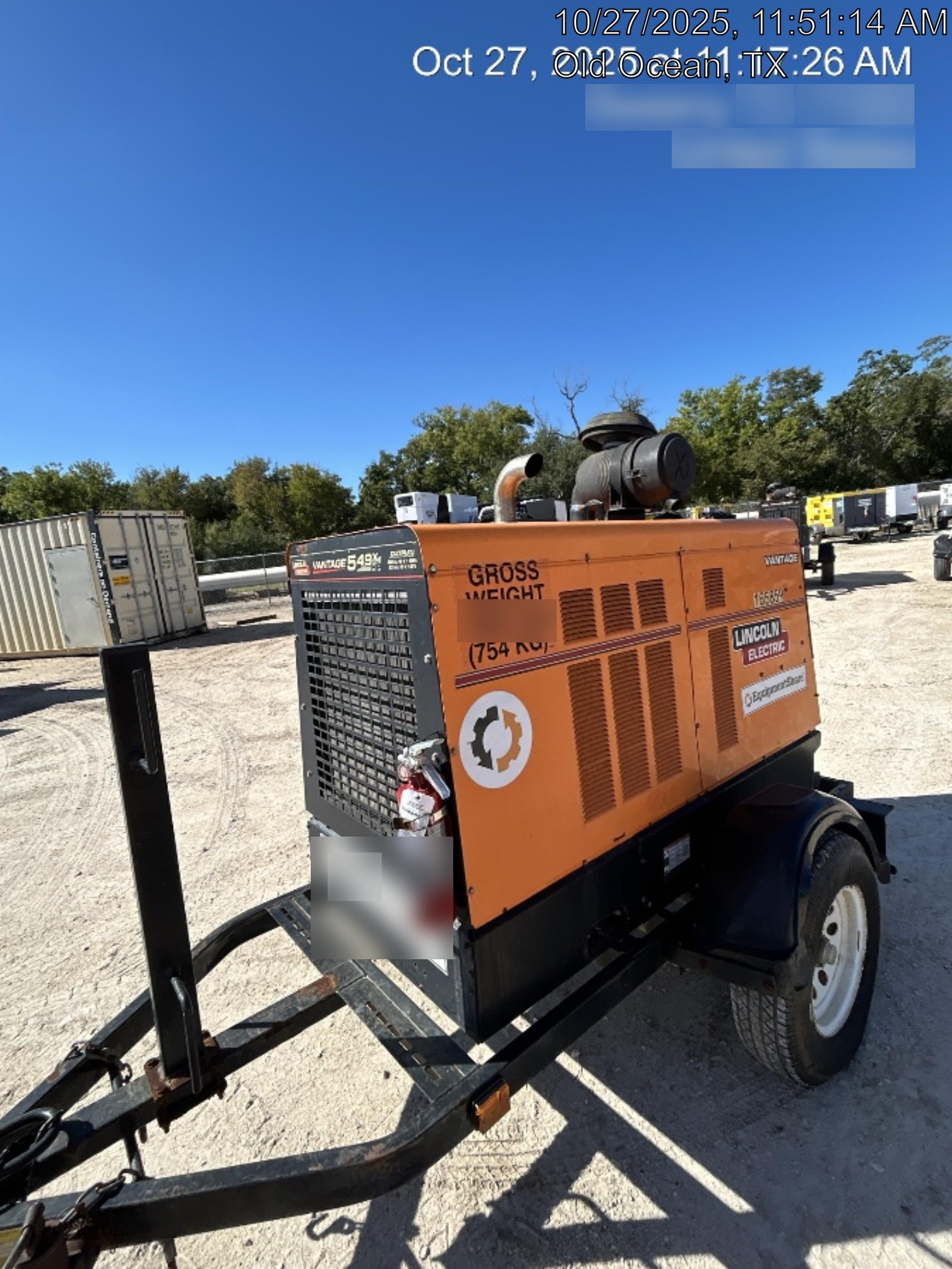 2021 Lincoln Electric Vantage 549X Ready Pak 3, ORANGE (includes trailer, cable rack, fender light kit)