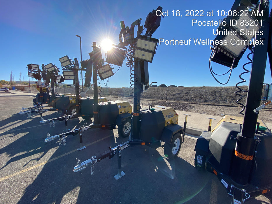 2022 Allmand NLV3GR (4) LED Light Fixture 350W, 23' Vertical Mast, 3kW Prime, Towable, ES Decals, T3