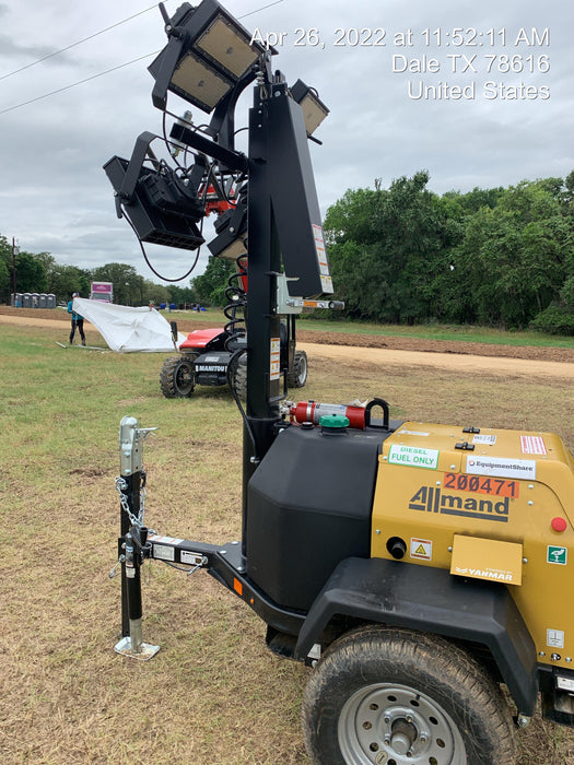 2022 Allmand NLV3GR (4) LED Light Fixture 350W, 23' Vertical Mast, 3kW Prime, Towable, Deep Sea L401, Leveling Jacks, Yanmar T4F 5.8hp