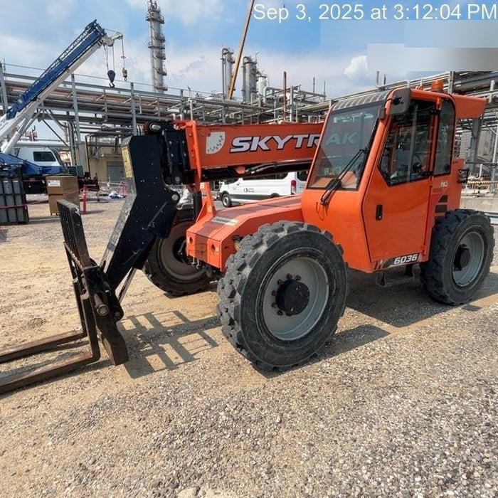 2019 Skytrak 6036 Cab/Heat/Air, Solid Tires, LED Work Lights, Beacon w/50" Carriage, 48" Pallet Forks