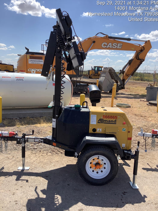 2021 Allmand NLV3GR (4) LED Light Fixture 350W, 23' Vertical Mast, 3kW Prime, Towable, Deep Sea L401, Leveling Jacks, Yanmar T4F 5.8hp